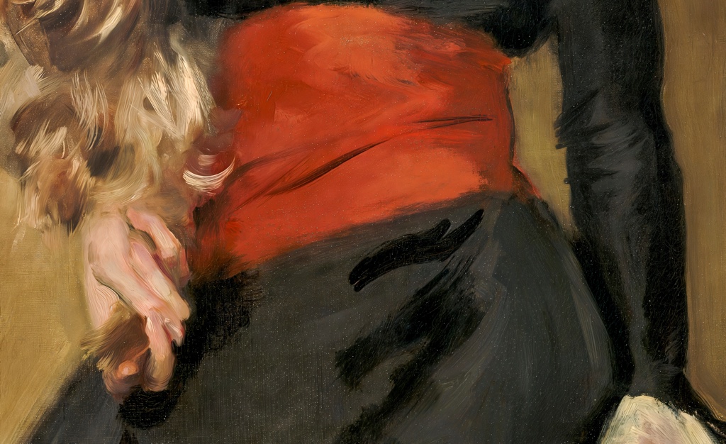 Hands and dark skirt in Miss Beatrice Townsend